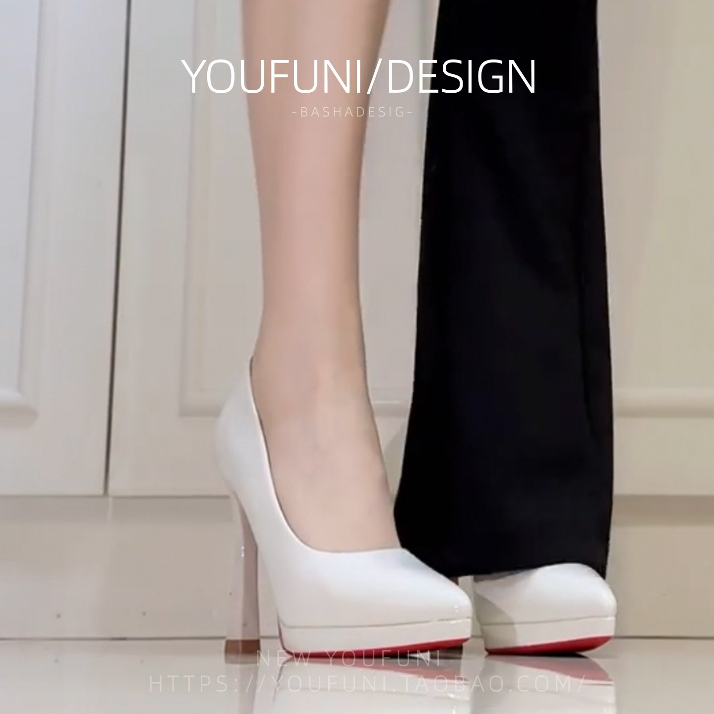 红底漆皮防水台高跟鞋女细跟尖头气质职业通勤不累脚米白色单鞋,女鞋,浅口单鞋,淘宝优惠券,粉丝福利购,淘宝优惠卷