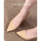 漆皮细跟尖头性感风名媛浅口单鞋 裸色红底高跟鞋 女2026新款 不累脚