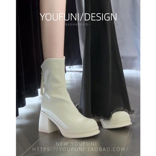 高筒可拆卸两穿短靴瘦瘦靴 爆款 米白高跟靴子女秋冬季 长靴2025新款