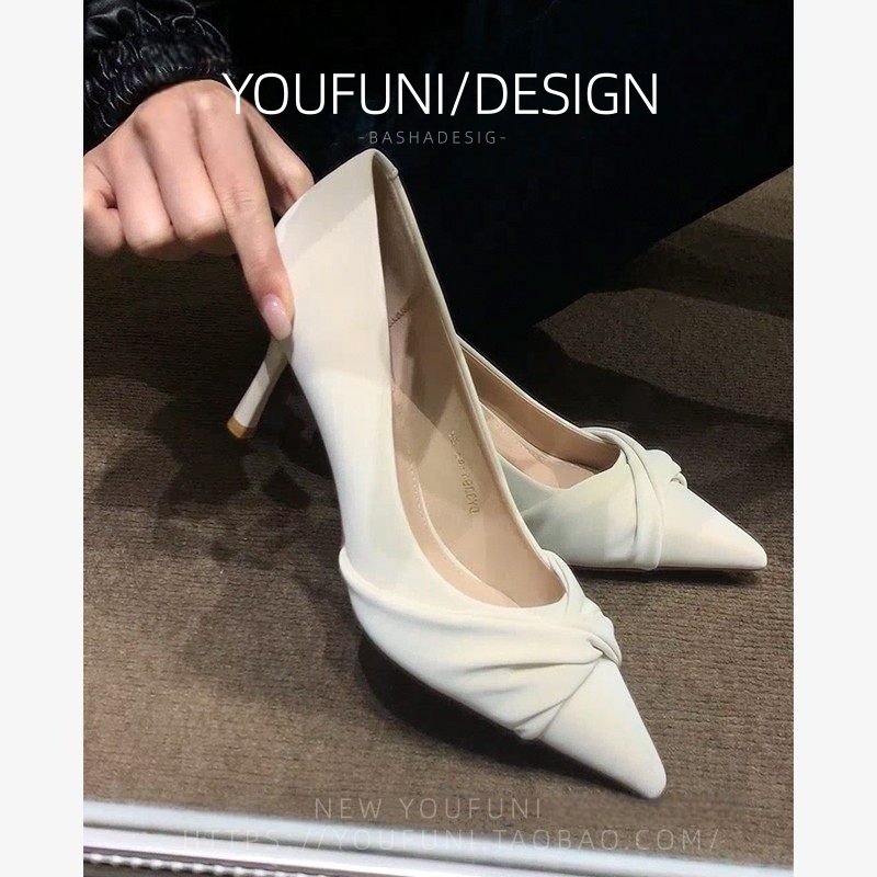 米白色法式细跟跟2026夏尖头细跟高跟鞋女性感小众设计感职业单鞋,女鞋,浅口单鞋,淘宝优惠券,粉丝福利购,淘宝优惠卷