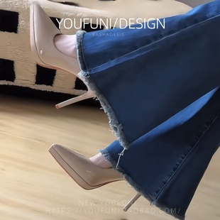 气质尖头职业鞋 防水台不累脚单鞋 女细跟2026新款 裸色浅口高跟鞋