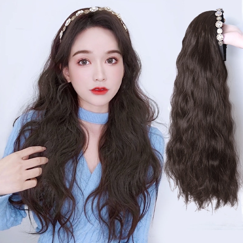 假发女长发可拆发箍假发一体自然百搭水波纹卷发u型半
