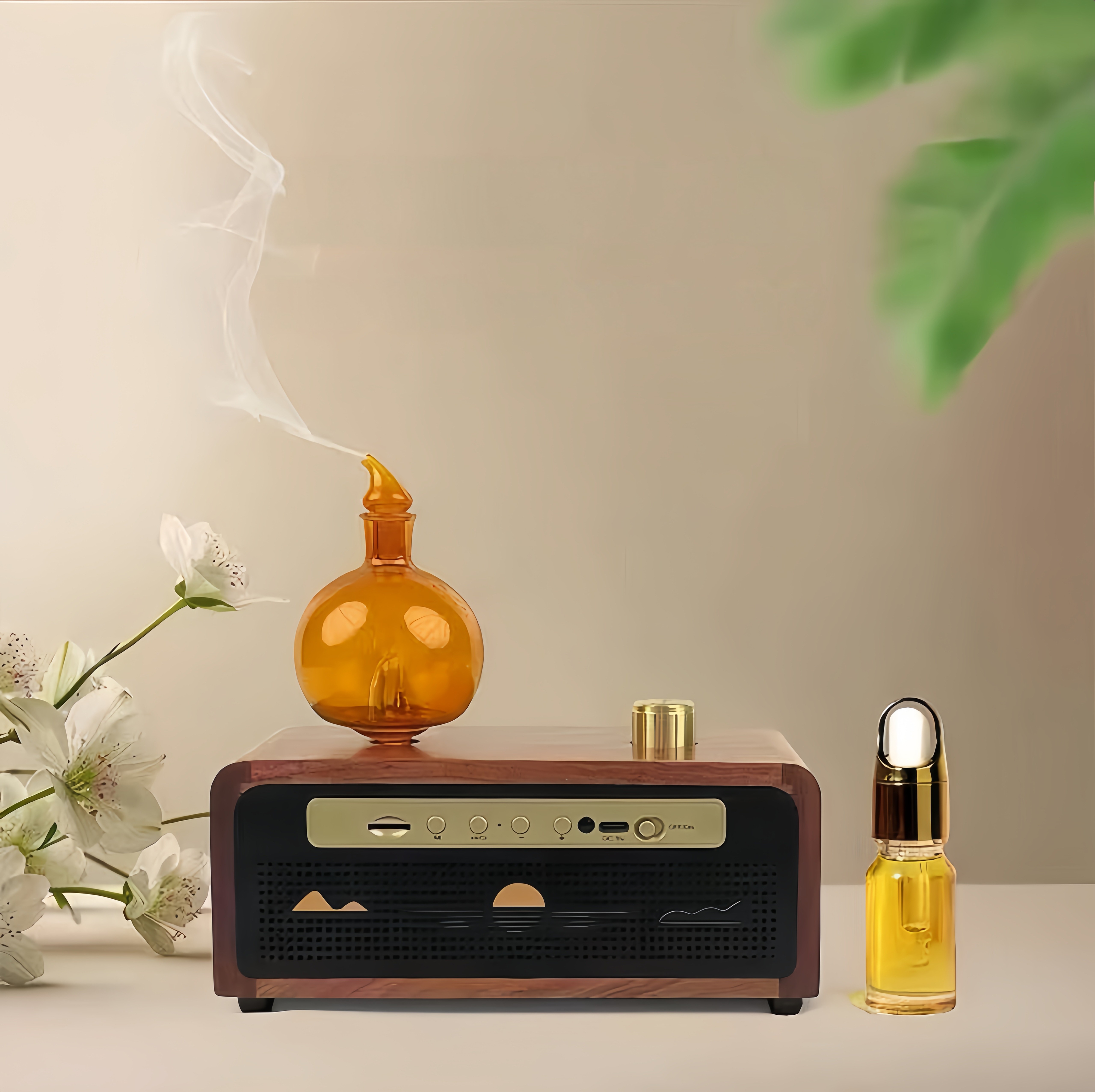 香薰精油音乐机-红木高级精油古典音乐蓝牙茶道礼品新中式熏香机