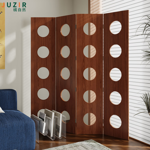 中古风圆形镂空折叠屏风