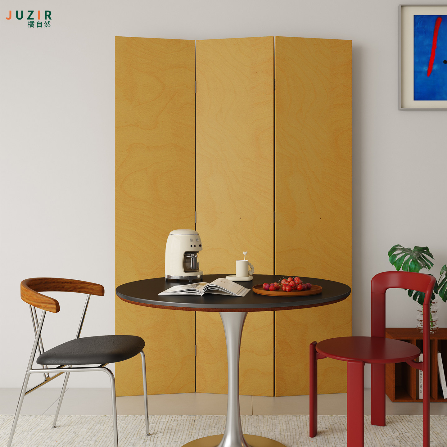 橘自然原木风屏风隔断空调遮挡客厅卧室折叠屏风装饰服装店背景墙