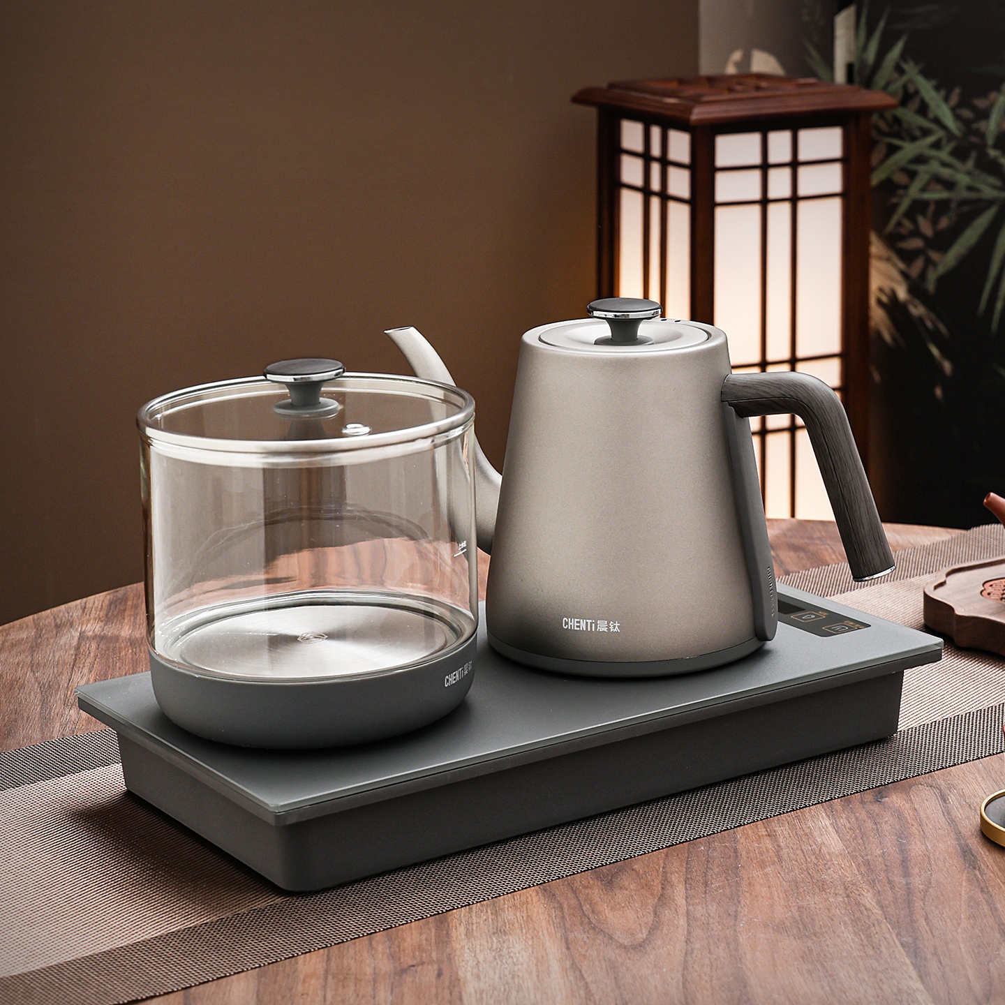 纯钛自动烧水壶电热茶炉煮茶壶家用多功能底部上水泡茶器茶具套装