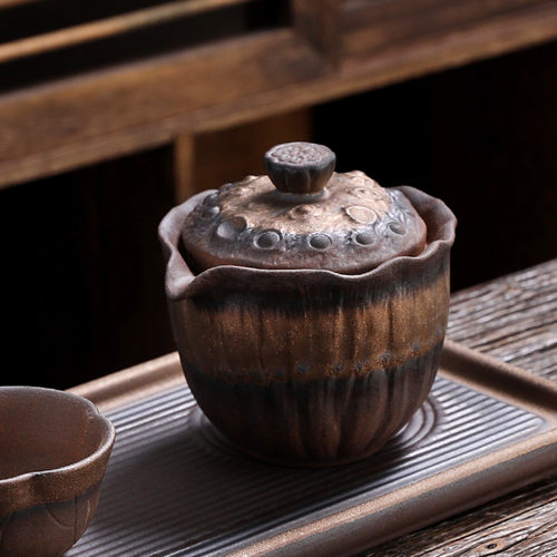 粗陶花型功夫茶具手抓壶复古