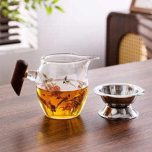 耐热玻璃公道杯带茶滤一体功夫茶具配件茶海分茶器不锈钢茶漏组合