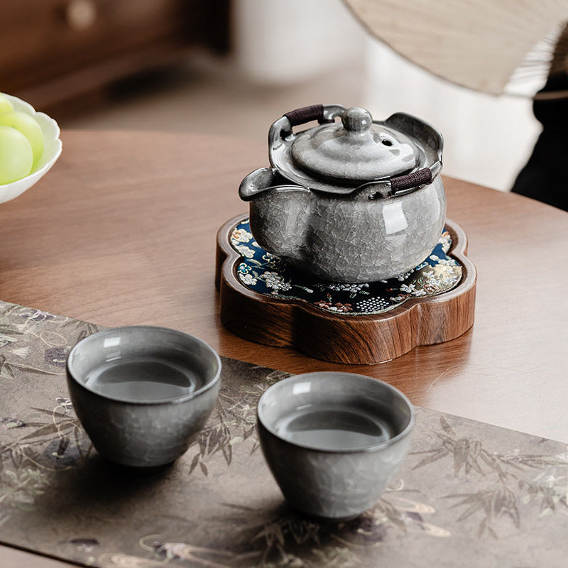 黑冰手抓壶一壶二杯旅行茶具套装旅游户外便携快客杯冰裂纹泡茶壶