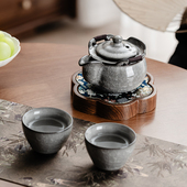 黑冰手抓壶一壶二杯旅行茶具套装 旅游户外便携快客杯冰裂纹泡茶壶