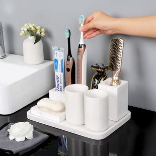 洗漱套装大理石卫生间浴室洗手液瓶纸巾盒托盘酒店四件套轻奢摆件