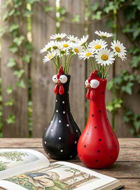 跨境新品 Long Neck Colorful Chicken 长脖子彩色鸡花瓶树脂摆件