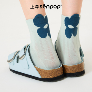 上森可爱凸凸袜子透气网眼短筒袜春夏女薄款棉袜中筒袜蓝色senpop