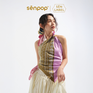 上森100%桑蚕丝抹胸丝巾彝族印花披肩民族风大方巾女拼色送礼头巾