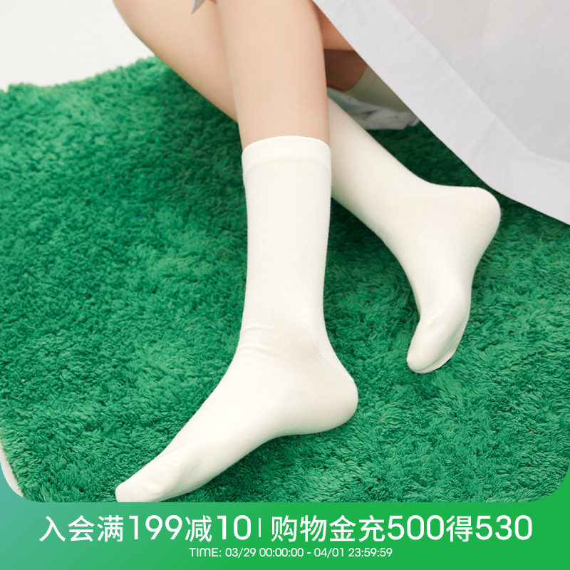 上森白色堆堆袜薄款袜子夏季中筒袜春秋款女乐福鞋袜子透气无骨袜