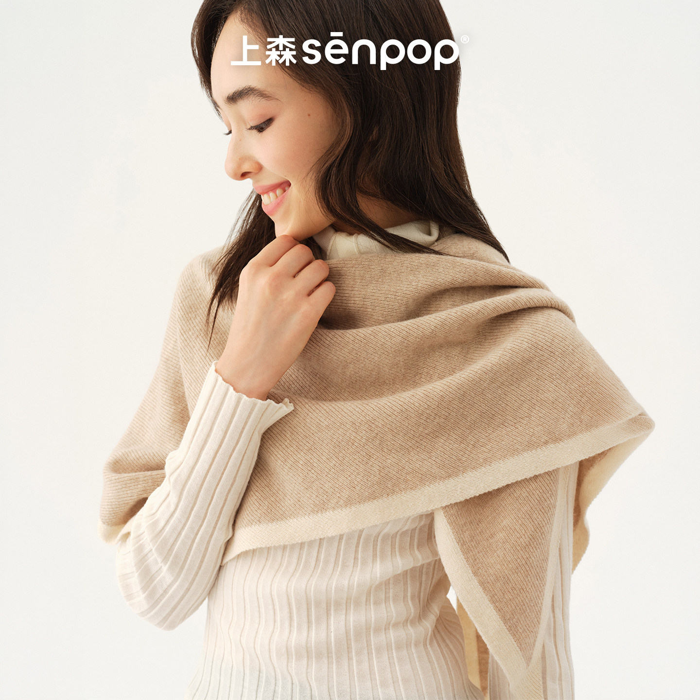 【董洁同款】上森牦牛绒三角巾保暖披肩秋季女外搭围巾senpop