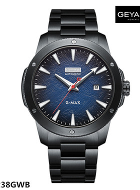GEYA格雅手表 正品机械男表全自动大表盘夜光G08238GWB全黑盘8238