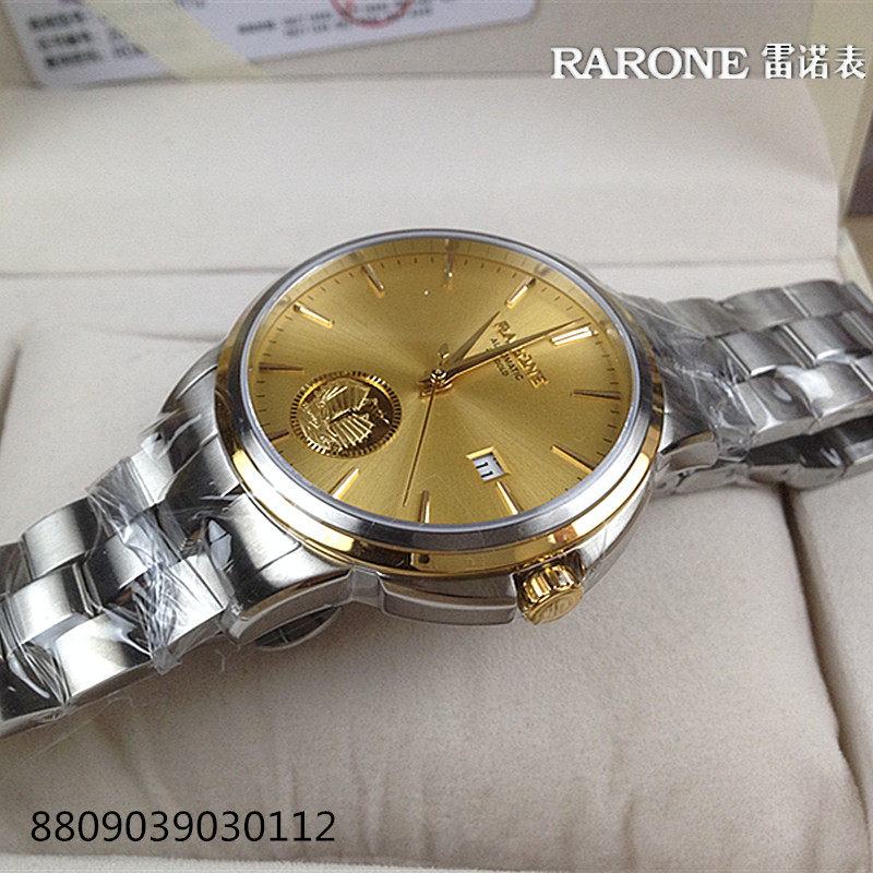 RARONE/雷诺手表 24K金机械男表全自动金色表盘商场同款8809039