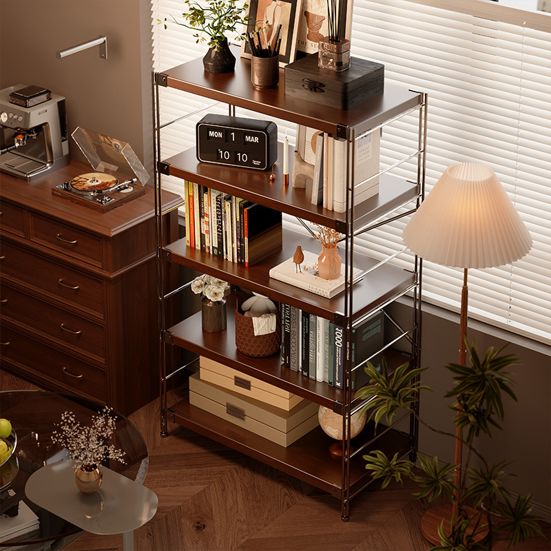 中古风实木多层收纳置物架