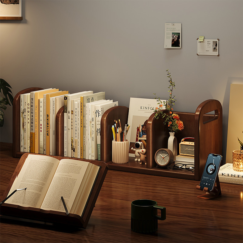 全实木桌面置物架小书架