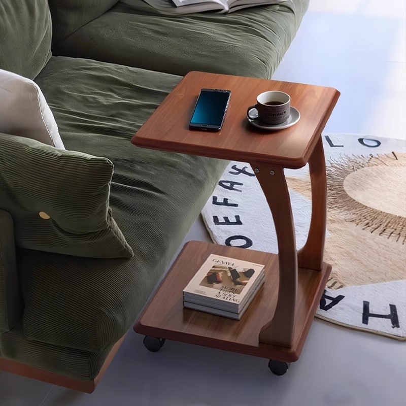 实木可移动边几带轮小茶几