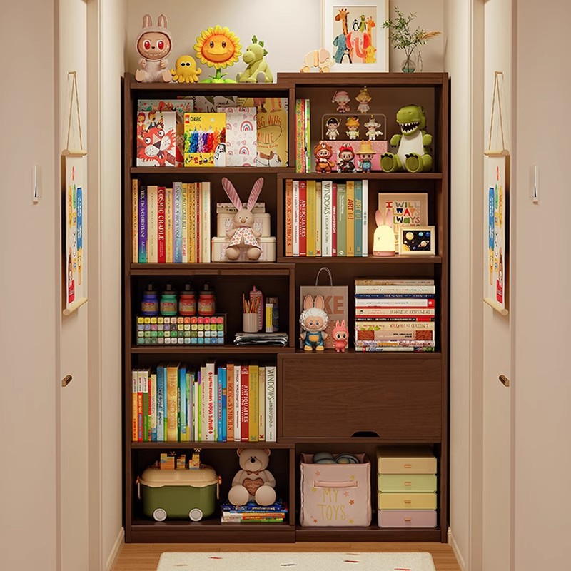 全实木走廊书架可伸缩书柜储物柜一体靠墙置物架家用过道尽头书架