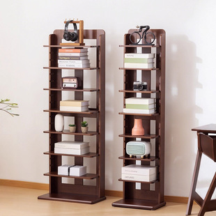 实木转角书架学生家用置物架客厅转角储物柜立式窄小书架落地书柜