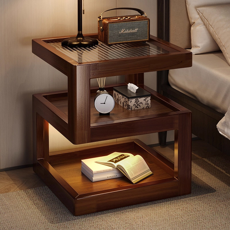 实木极窄床头边几创意置物架