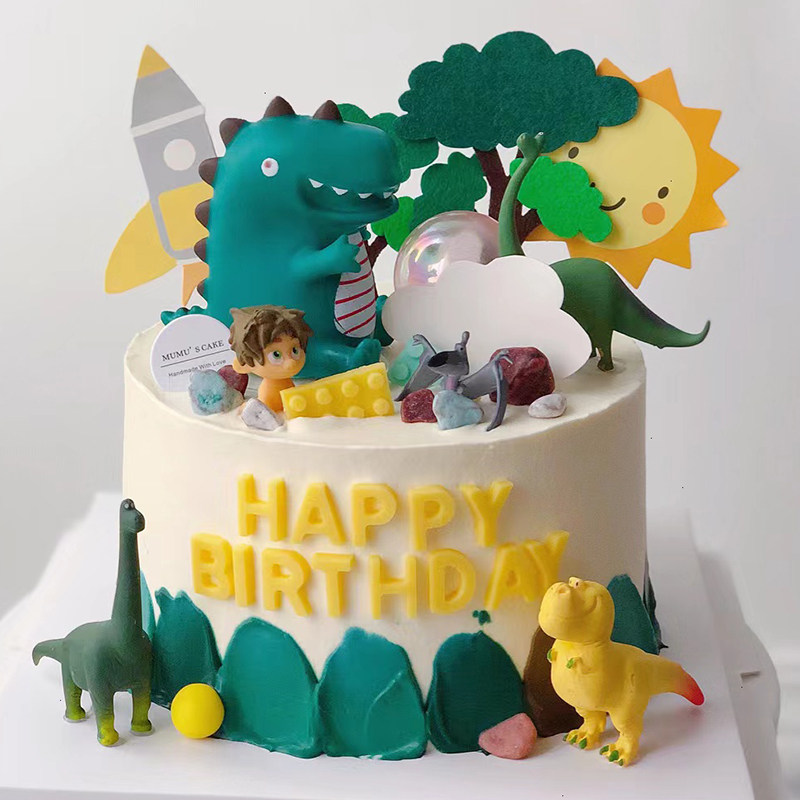 10个装小恐龙小怪兽恐龙蛋糕摆件儿童蛋糕装饰男宝宝蛋糕甜品装饰
