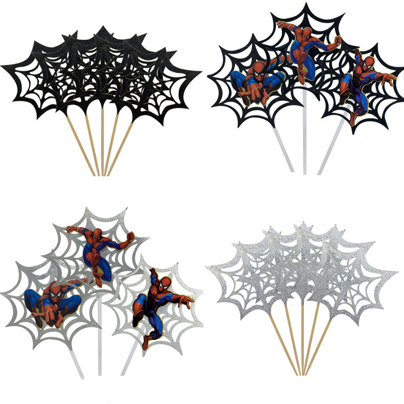 黑色蜘蛛网插件蛋糕装饰插卡创意卡通蜘蛛侠儿童宝宝生日烘焙配件