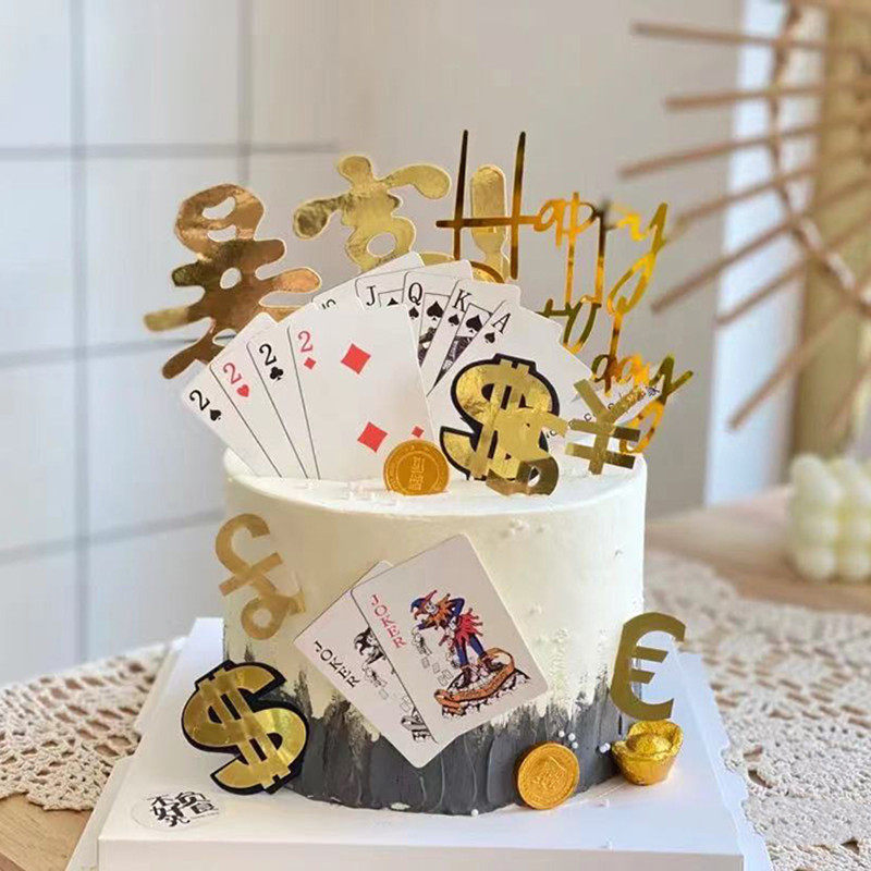扑克牌蛋糕装饰插件网红创意生日烘焙配件逢赌必赢插牌甜品台插卡