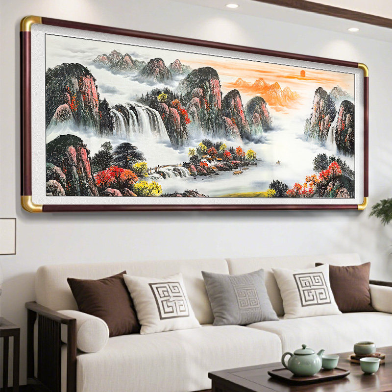 旭日东升山水风景字画 画办公室挂画 画靠山图客厅沙发背景墙壁装