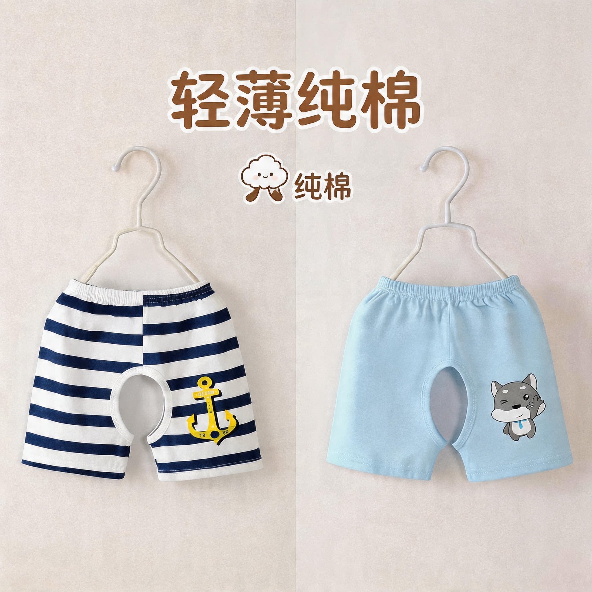 婴儿0-1-2岁裤子新生儿纯棉薄款外穿开裆裤男女宝宝短裤七折夏季