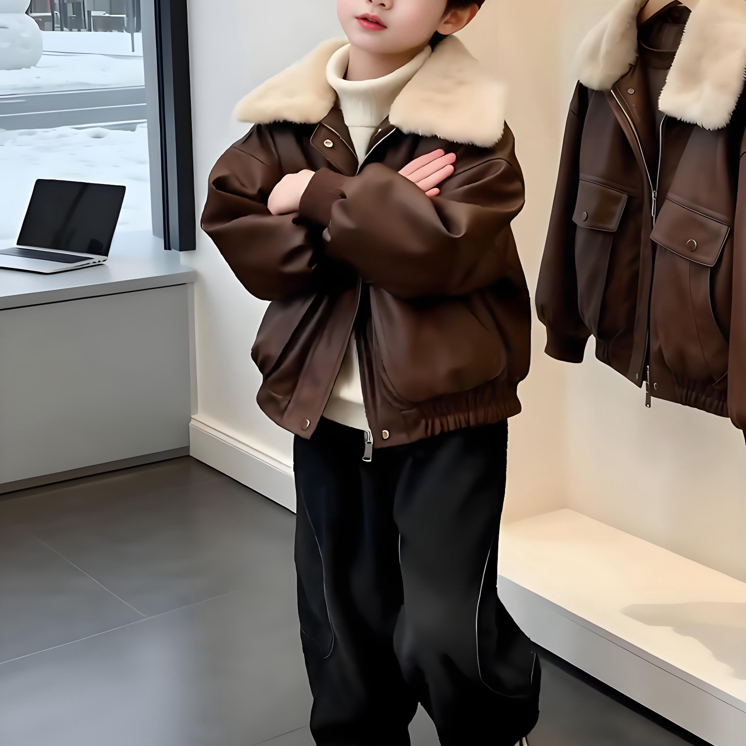男童秋冬外套加绒加厚2025新款皮衣冬季儿童机车夹克宝宝冬装衣服