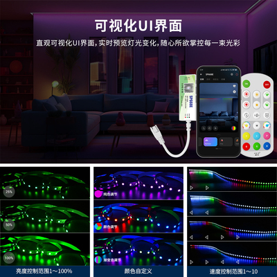 WS2811/2812幻彩RGB控制器SP668E蓝牙APP全彩跑马流水控制器5-24V