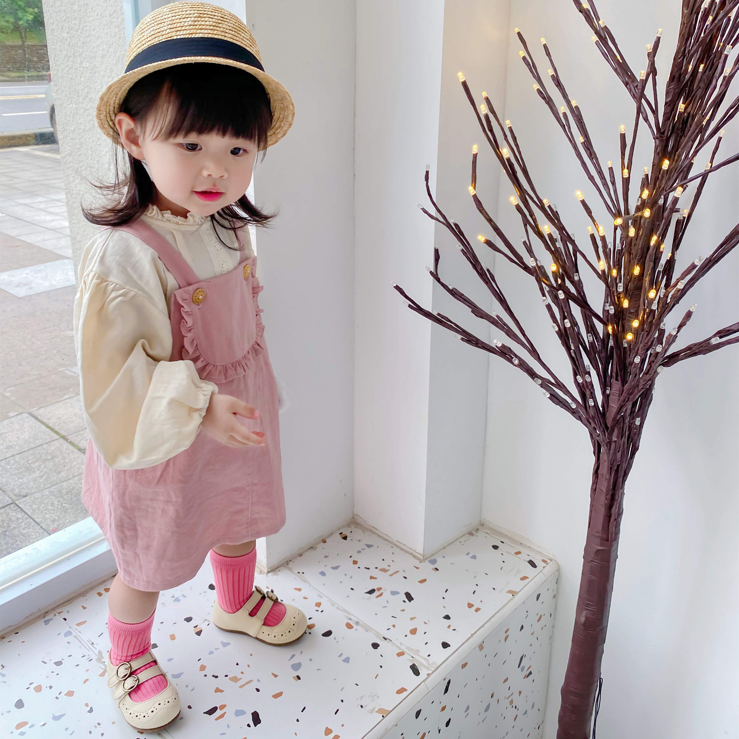蛋花汤DHT 春夏新款女童水洗棉背带裙 韩版百搭时尚连衣裙 ins风