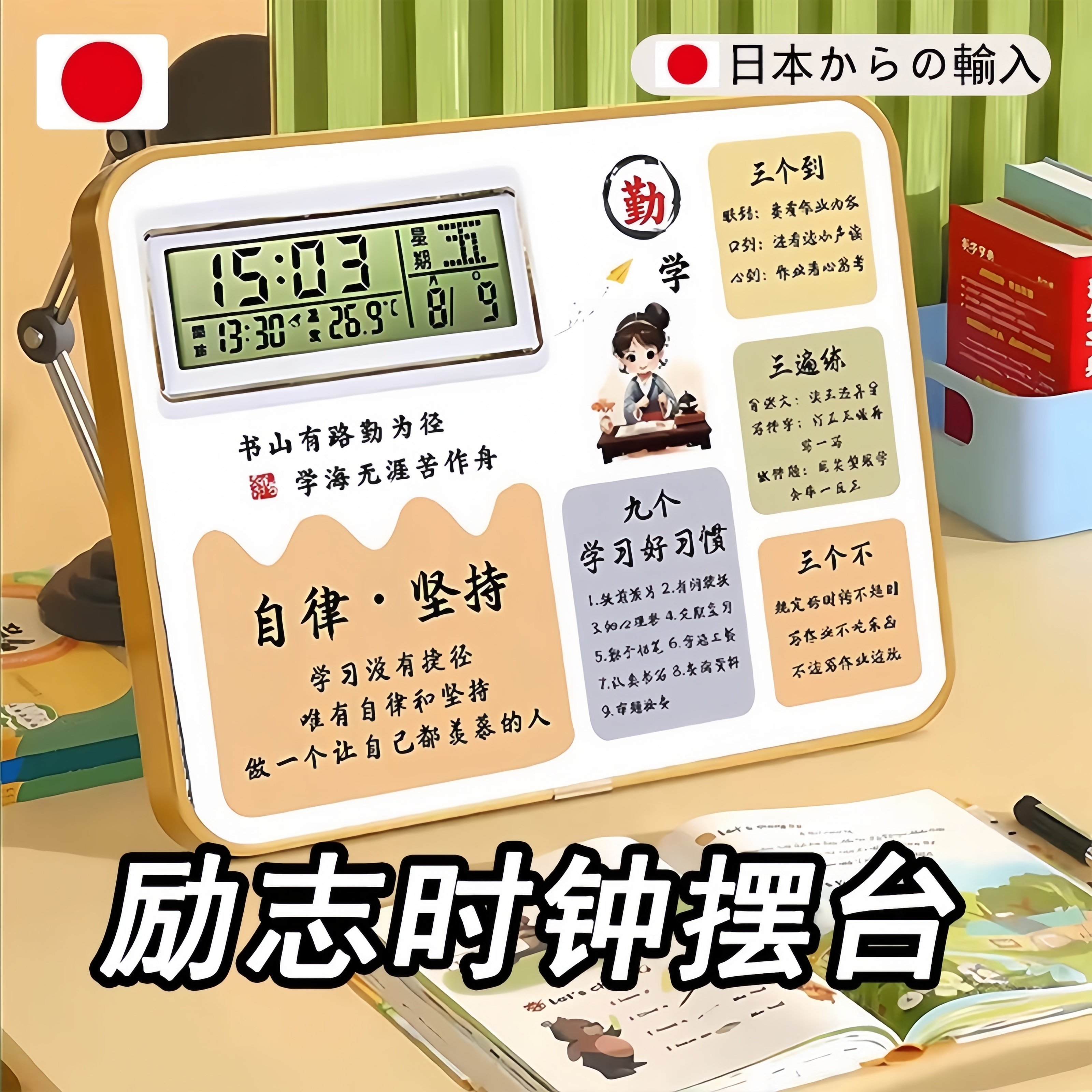 励志时钟摆台带闹钟鼓励中小学生自律学习很苦坚持很酷桌面摆件,家居饰品,桌面摆件,淘宝优惠券,粉丝福利购,淘宝优惠卷