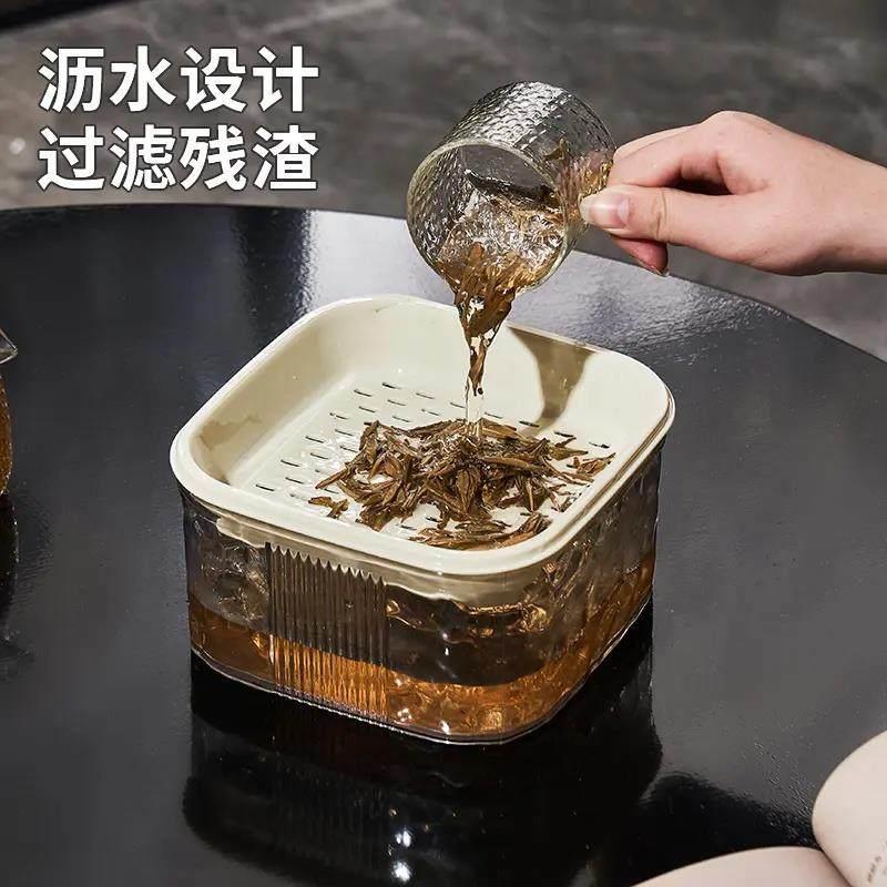 轻奢桌面迷你家用小号沥水茶桶过滤茶叶废水桶办公室茶台茶渣缸