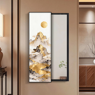 金山画靠山图镜子全身镜高级感上墙入户隐形穿衣镜聚宝盆玄关挂画