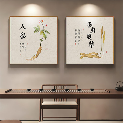 中式养生馆中草药装饰画文化墙