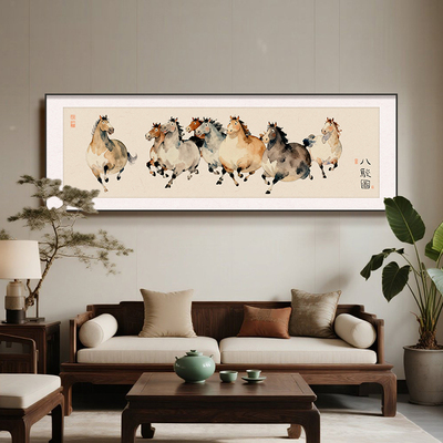 八骏图客厅挂画2026马年装饰画