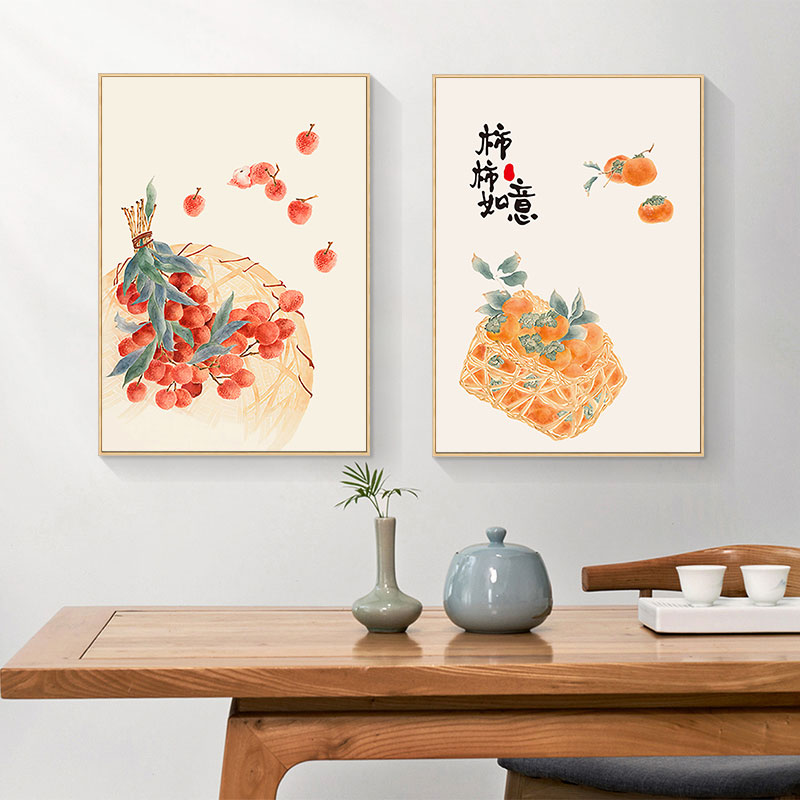 好寓意餐厅装饰画新中式手绘食物国风饭厅挂画日式餐馆客栈壁画图片