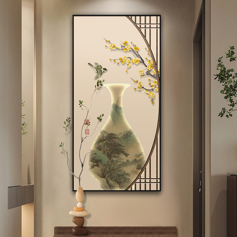 新中式玄关画古风花瓶楼梯装饰画茶室挂画走廊过道装饰2024年新款图片