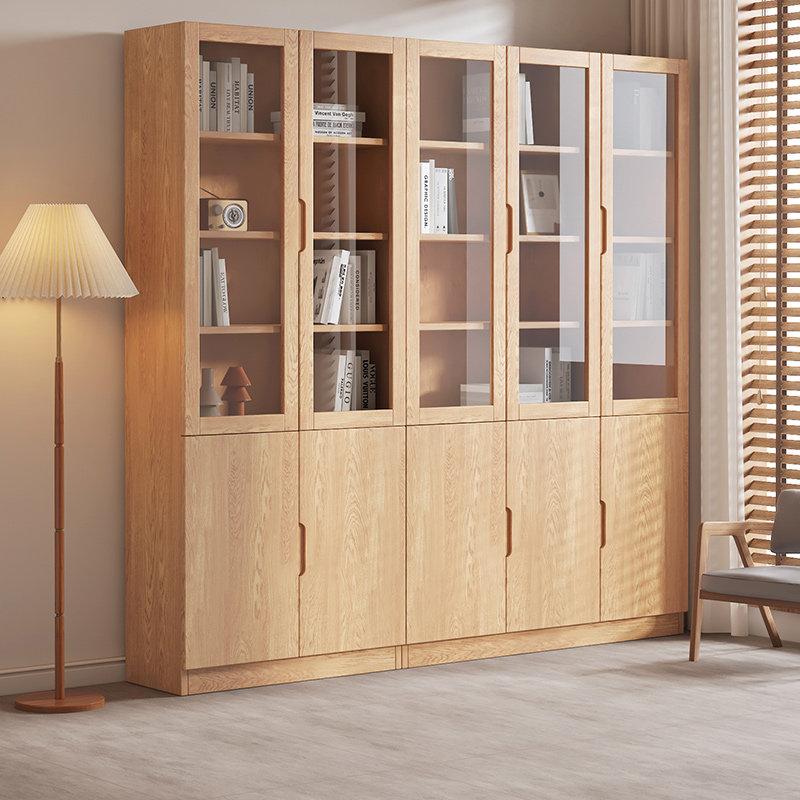 实木书柜客厅家居展示柜与玻璃门现代简单儿童书架松木定制收纳柜