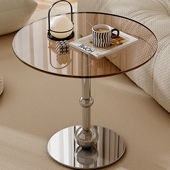 轻奢创意玻璃茶几不锈钢底座边几小户型客厅奶油风简约阳台小茶桌