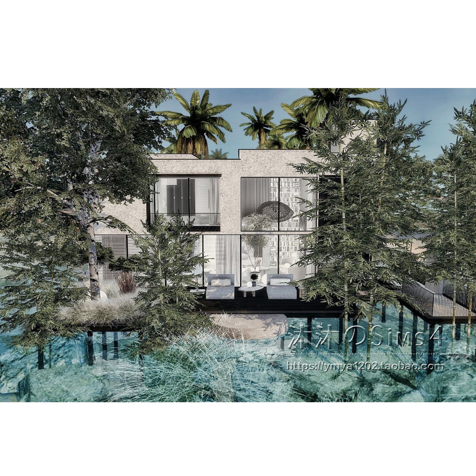 模拟人生4CC房屋mod|马贝拉水之家|2卧3卫|住宅带家具|30x20|#353