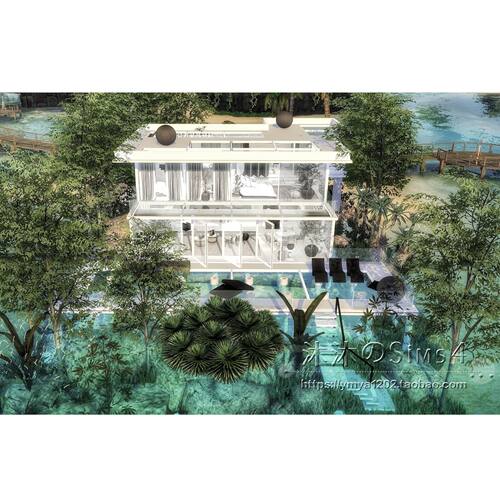 模拟人生4CC房屋mod|桑给巴尔水屋|2卧1卫|住宅带家具|30x20|#356