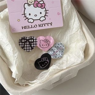 可爱波点双爱心Kitty发夹粉墨撞色简约少女心刘海夹卡通发卡发饰