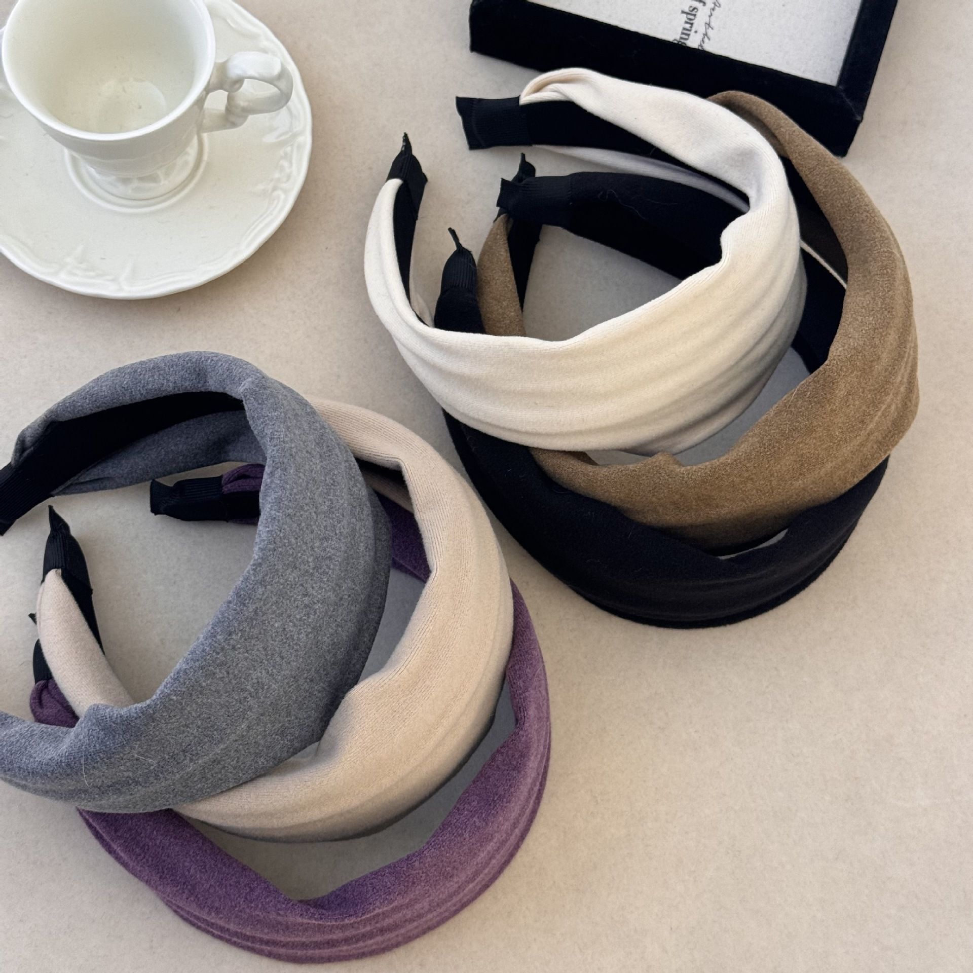 紫色绒面软糯糯针织宽边秋冬发箍发卡宽边发带小众设计高颅顶发饰