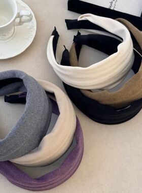 紫色绒面软糯糯针织宽边秋冬发箍发卡宽边发带小众设计高颅顶发饰